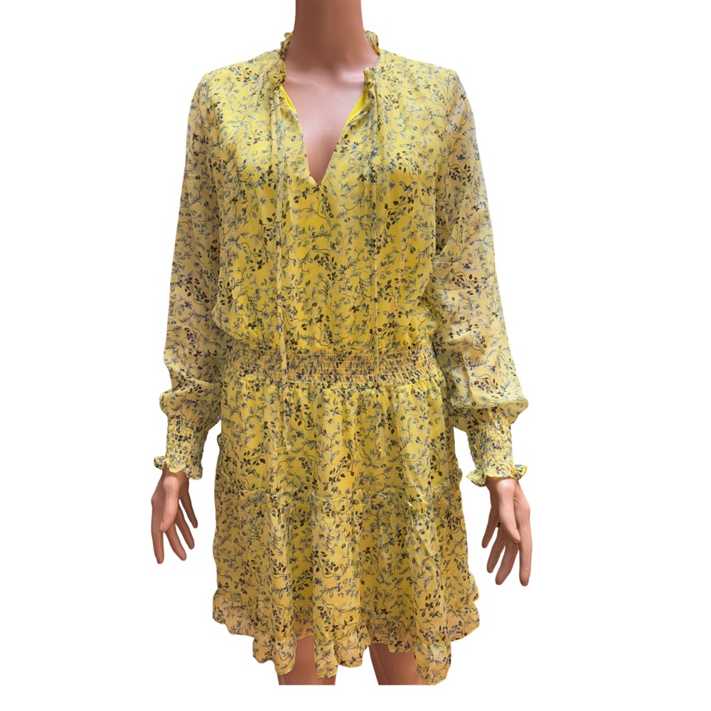 NSR Floral Ruffle Mini Dress | EMMA Yellow Green Medium